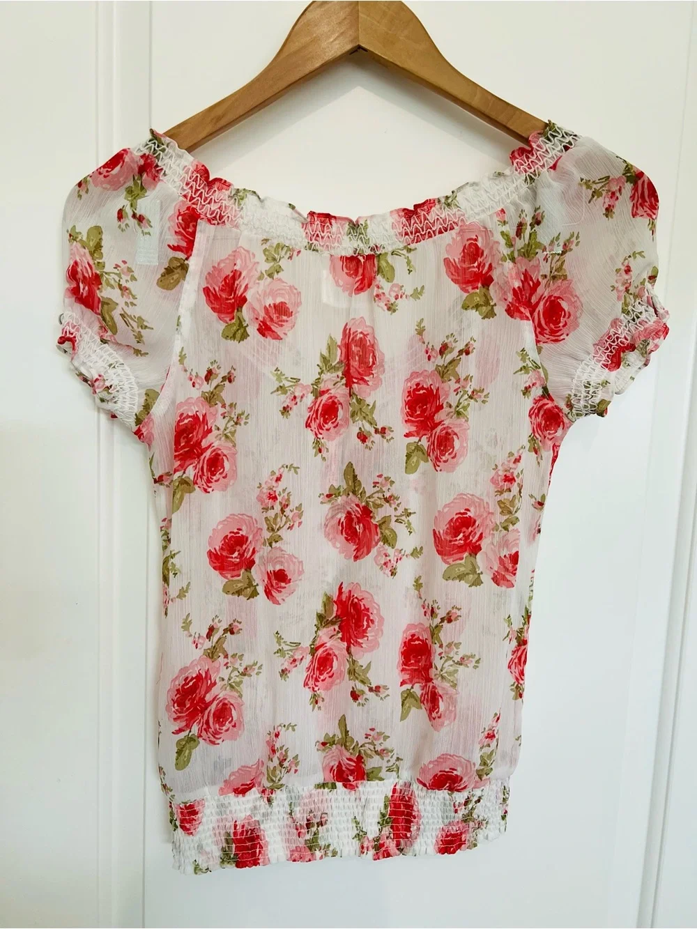 Abercrombie & Fitch Floral Ruffle Sheer Chiffon Smocked Blouse Top S NWOT